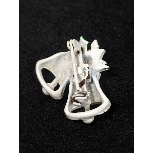 Vintage Christmas Bell Pin Brooch White Metallic Red holly Berry - Picture 6 of 8